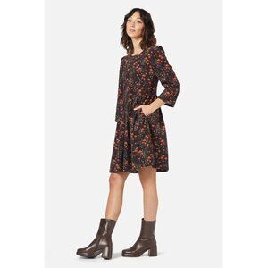 ModCloth Princess Highway Brown Corduroy Long Sleeve Dress with Mushrooms